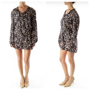 Loft | Printed Romper Long Sleeve Tie Neck Button Front with Pockets Size 6